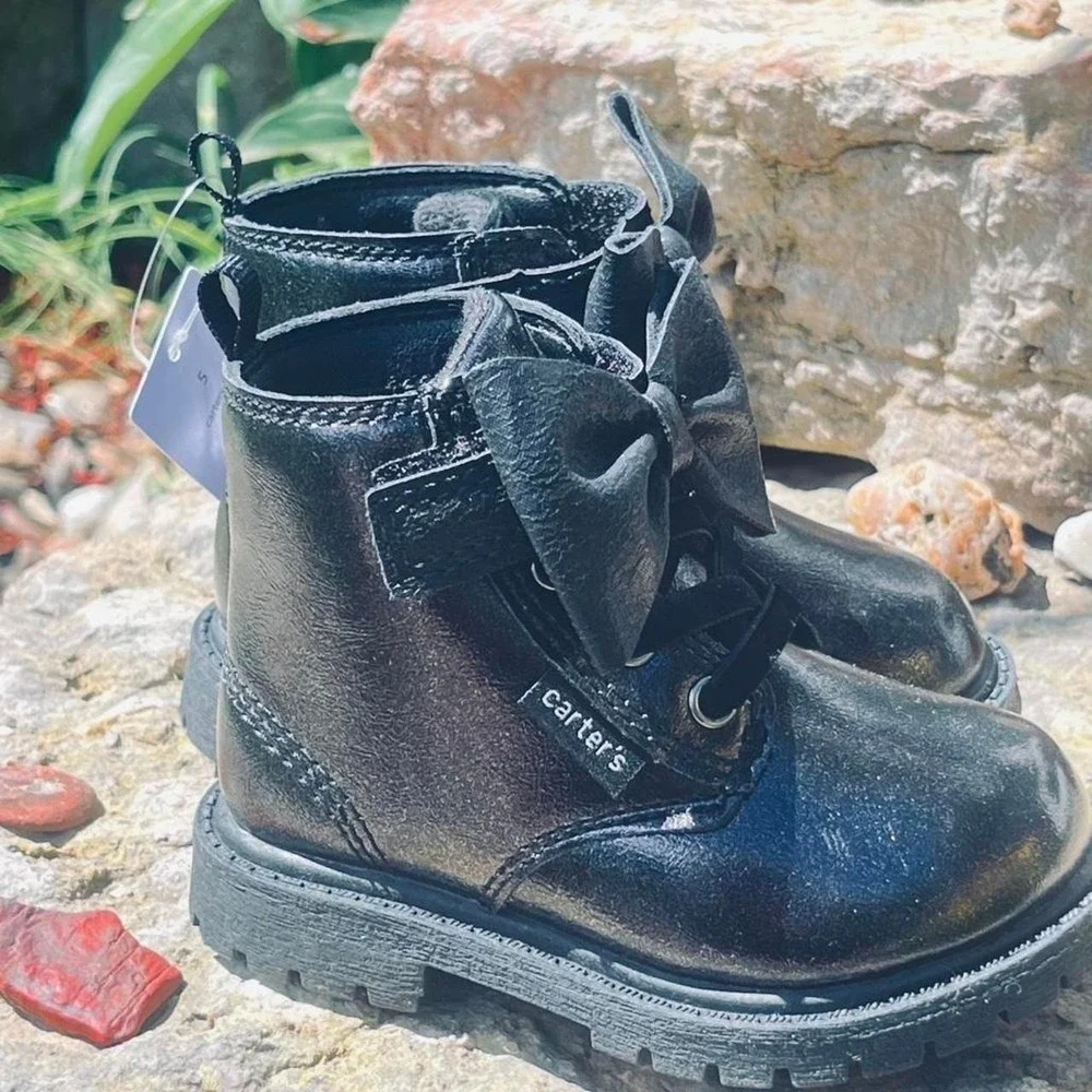 Carters toddler girl purple iridescent bow combat boots Size 10